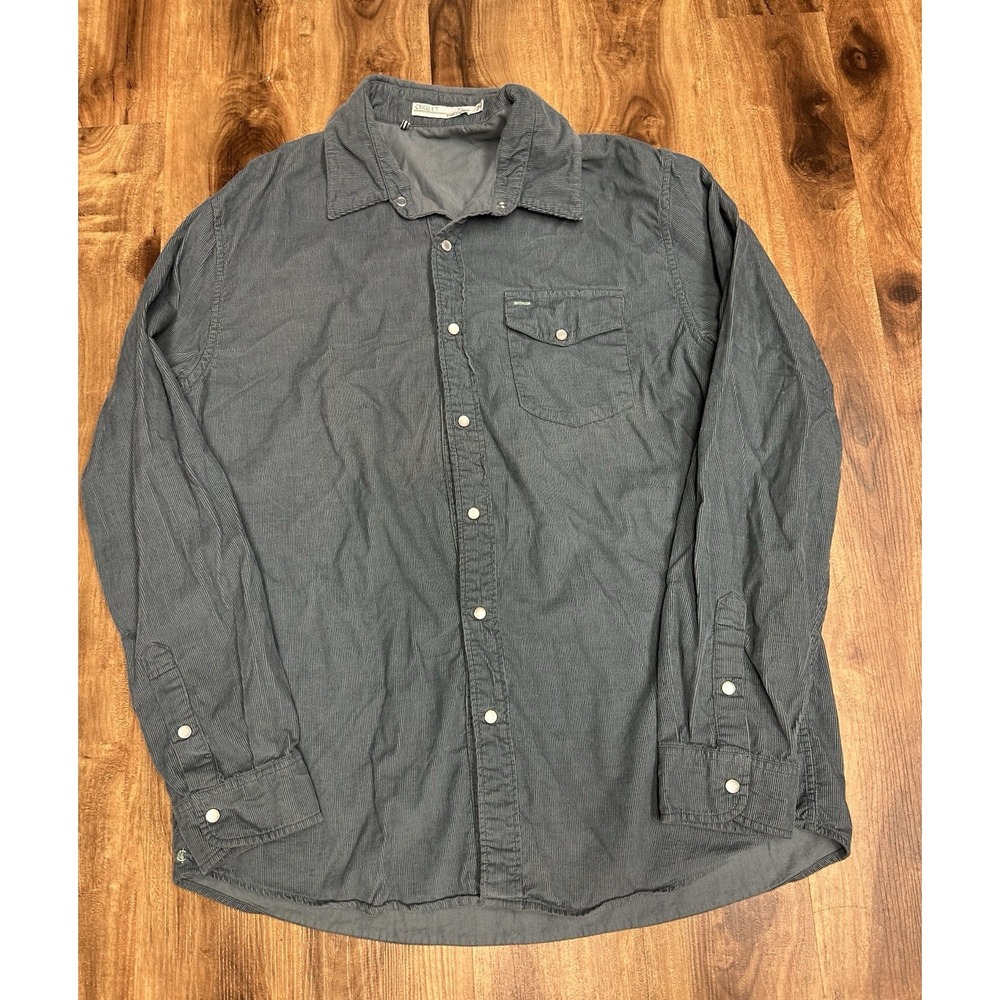 Criquet Men's Corduroy Pearl Snap Button Up Shirt XL Grey Long Sleeve